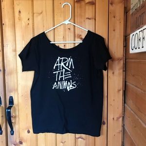 Off the shoulder Arm the Animals tee!
